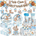 366PCS Blue Baby Shower Decorations Serves 50, Boy Baby Shower Include Banner, Plates, Balloons, Cake Topper and Tablecloths, for Baby Boy Shower Decorations