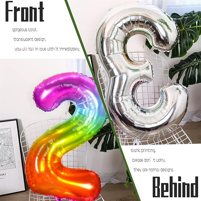 Number Balloon | Number 2 Balloon for 2nd Rainbow Birthday Decorations | Giant Multicolor Mylar 2 Balloon Number - 40 Inch | Big Foil Colorful 2 Birthday Balloon for Anniversary Party Supplies Favors