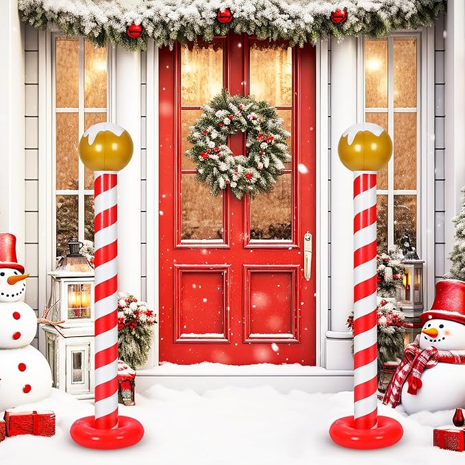 1 Pcs Christmas Inflatable Outdoor Decorations 4.3 FT Christmas North Pole Inflatable Column Decoration for Winter Xmas Lawn Yard Garden Home Decor