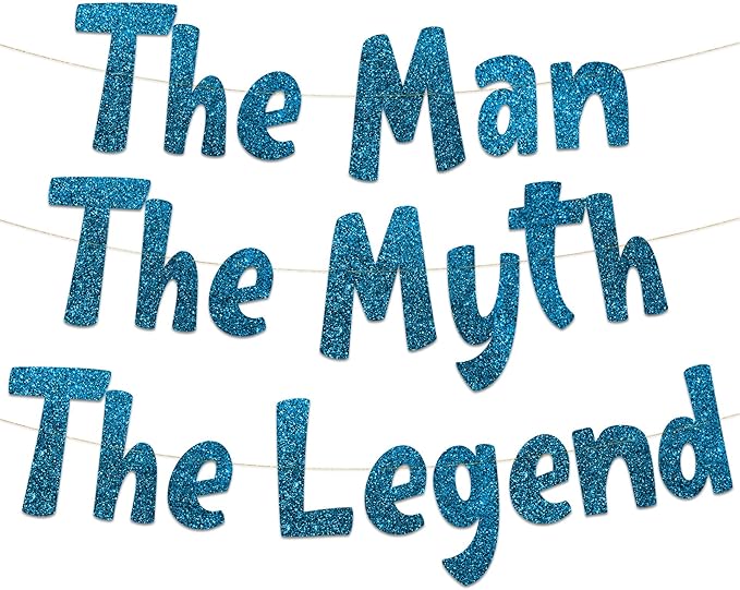 Pre-Strung The Man The Myth The Legend Blue Glitter Banner - Retirement Decorations for Men and Women - Retirement Party Supplies and Gifts