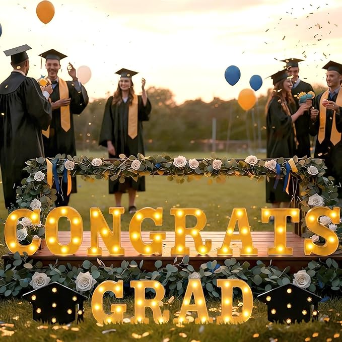 Honoson 14 Pcs 2026 Graduation Party Decorations Congrats Grad LED Lights up Sign with 2 Cap Lights, Graduation Decorations or Kindergarten High School College Grad Celebrations