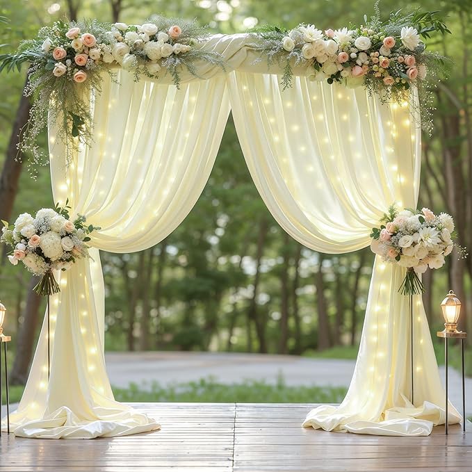 10 x 10ft Beige Backdrop Curtains with Lights String for Wedding Photo Background Drapes Wrinkle Free Polyester Curtain Backdrop for Baby Shower Birthday Parties Reception Ceremony - 5 x 10ft 2 Panels