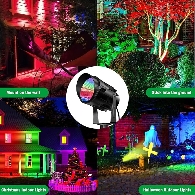 Christmas Halloween Spotlights Outdoor RGB Spotlight 12W Color Changing Landscape Lighting with Remote Control for Tree Garden Pathway 120V Waterproof Landscape Spotlights Lamp for Party Decor(6 pack)