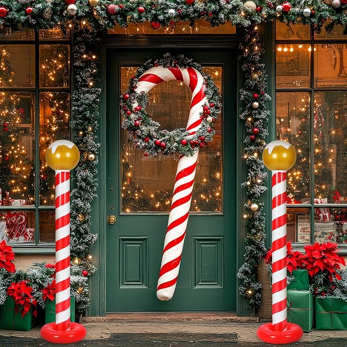 2 Pcs Christmas Inflatable Outdoor Decorations 4.3 ft Christmas North Pole Inflatable Column Decoration for Winter Xmas Lawn Yard Garden Home Decor