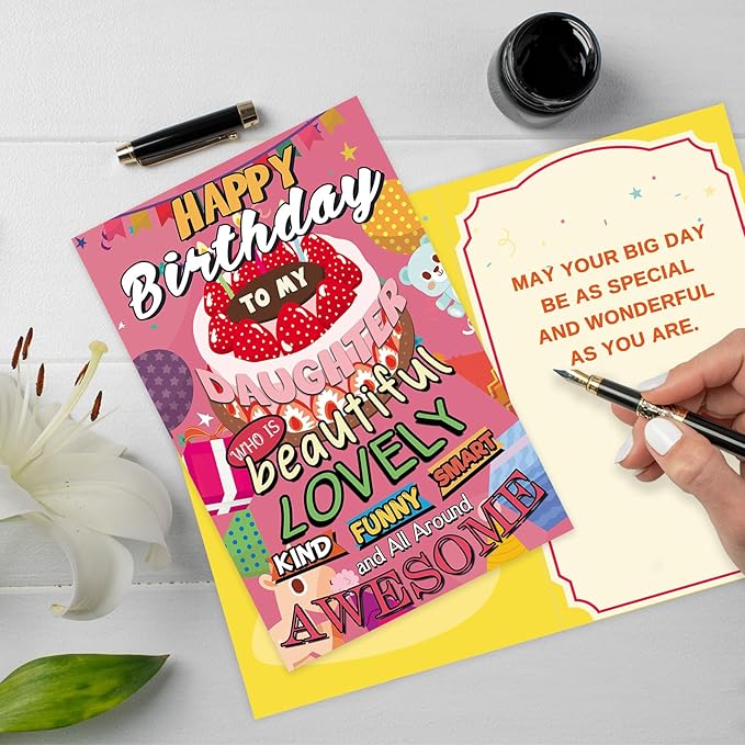 Cute Daughter Birthday Card, Birthday Card Gifts to Daughter from Mom Dad, Happy Birthday Card for Her