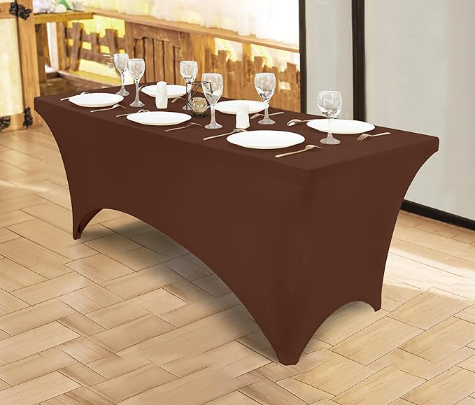 Utopia Kitchen Spandex Tablecloth 1 Pack [6FT, Light Coffee] Tight, Fitted, Washable and Wrinkle Resistant Stretch Rectangular Patio Table Cover for Event, Wedding, Banquet & Parties[72Lx30Wx30H Inch]