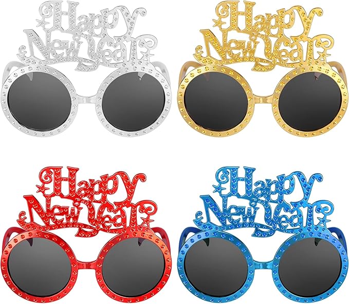 Happy New Year Metallic Glasses Shiny 2026 Party Eyeglasses for Adults & Kids Fun NYE Accessories & Photo Booth Props