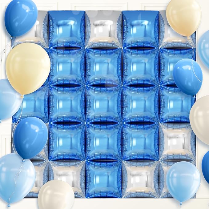 50PCS Blue and Silver Balloon Wall, 19'' Reusable DIY Mylar Double Side Square Balloons Garland Tunnel Arch Kit for Baby Shower Anniversary Bachelorette Birthday Engagement Bridal Decor