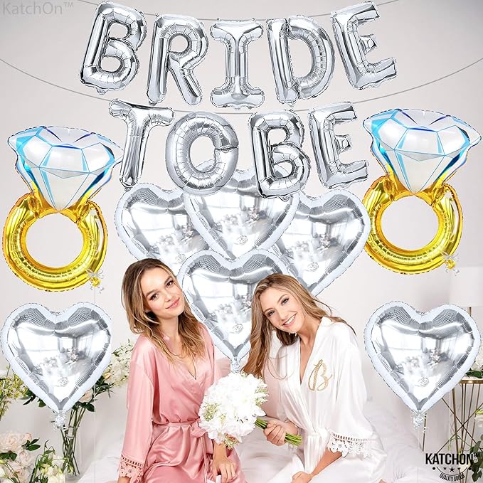 KatchOn, Silver Bride To Be Balloons Set - Pack of 17 | Bride Balloons for Bachelorette Party Decorations, Bride To Be Decorations | Bachelorette Balloons for Bridal Shower Decorations Bridal Sign