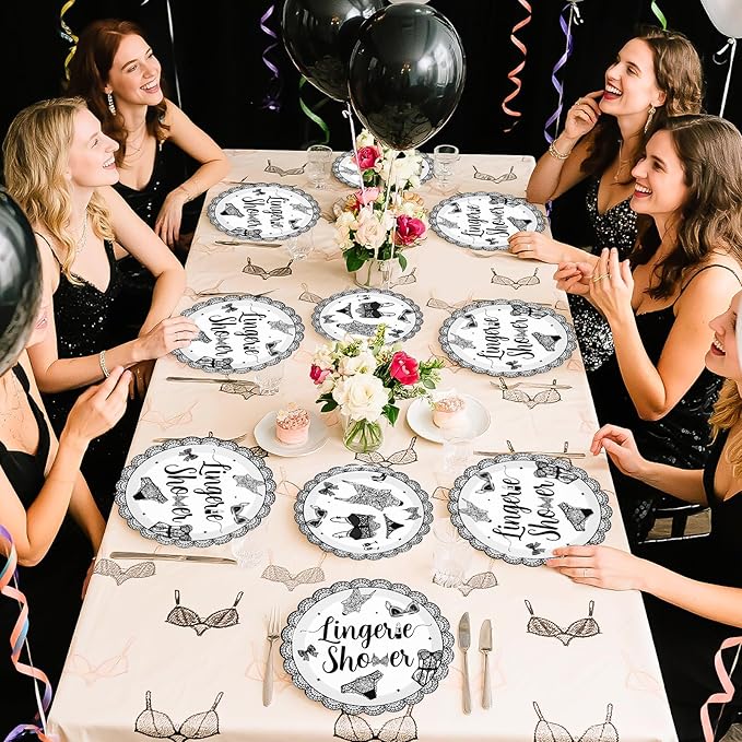 96Pcs Black Lingerie Bridal Shower Decorations Bras and Panties Plates and Napkins Lingerie Bachelorette Party Tableware for Women Girls Underwear Bachelorette Bridal Shower Party Supplies Serves 24