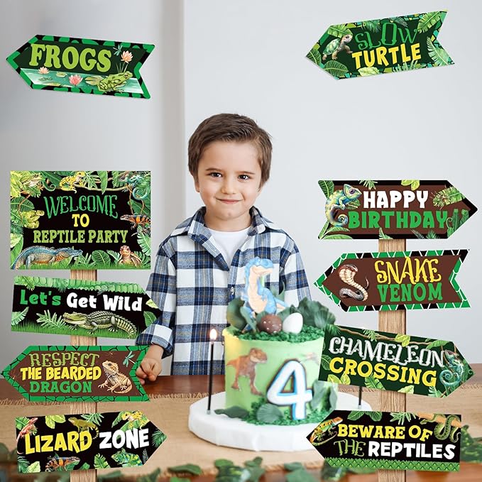20 Pieces Reptile Birthday Party Decorations Welcome to Reptile Party Directional Signs Swamp Lizard Snake Alligator Reptile Birthday Party Supplies Wall Door Porch Yard Sign