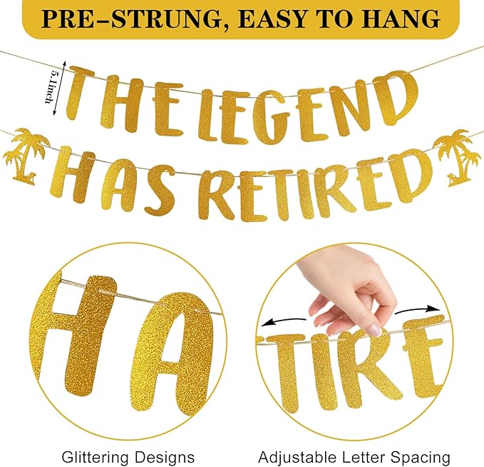 Retirement Party Decorations for Men Women, Black Gold Happy Retirement Decorations Kit The Legend Has Retired Banner Retired Table Centerpieces Hanging Swirls Party Supplies 12PCS
