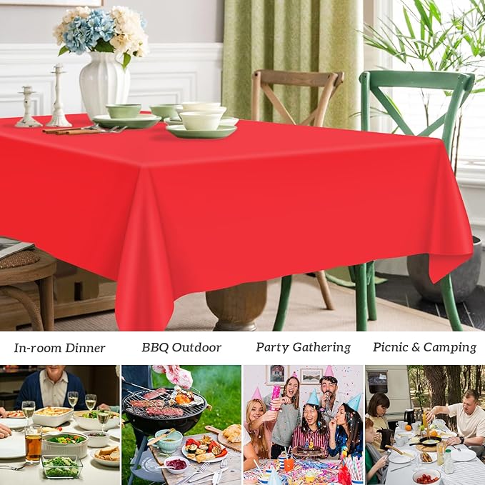 Mulbozy 12 Pcs Red Plastic Tablecloth for Rectangle Table, 54 × 108 inches Disposable Red Party Table Covers for Birthday, Anniversary, Wedding, Fine Dining, Graduation Party Decoration