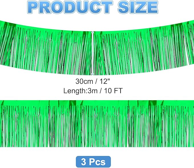 PATIKIL Foil Fringe Garland 10 Feet, 3 Pack Metallic Tinsel Streamers Fringe Banner Wall Hanging Curtain Backdrop for Wedding Birthday Christmas New Year Party Decoration, Green