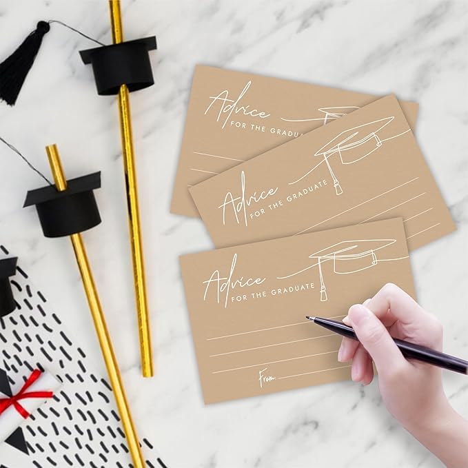 30 Advice Cards For The Graduate - Minimalism Grad Cap - 4"X6" Brown Double-Sided Fill In Style Advice & Wishes Cards, Class Of 2026 Graduation Party Decorations & Supplies - 004