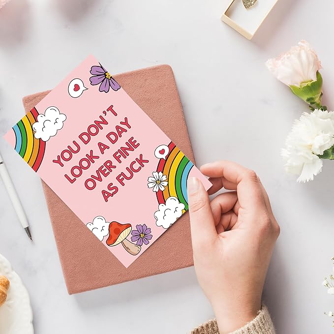 Funny Birthday Card for Her, Happy Birthday Gift for Wife Girlfriend, Rainbow Mushroom Bday Cards for Friend...