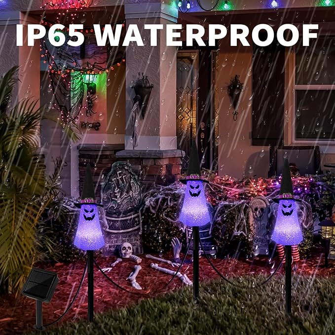 LIGHTSHINE 3PCS Ghost Solar Halloween Decorations, Solar Landscape Pathway Lights, Garden Stakes Light, Outdoor Halloween Lights Decor for Yard, Patio, Porch (Purple)