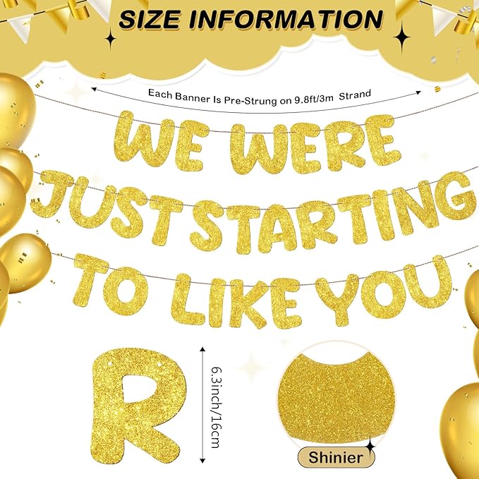 Fulmoon We Were Just Starting to Like You Banner Going Away Party Retirement Sign Farewell Decorations Good Luck Goodbye Moving Graduation Party Supplies and Gifts(Gold)