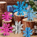OuMuaMua 12 Sets Snowflake Christmas Table Decorations - 24pcs Blue Fuchsia Purple Sliver Wooden 3D Snowflake Decor Tabletop Centerpieces for Christmas Party Supplies Home Decor