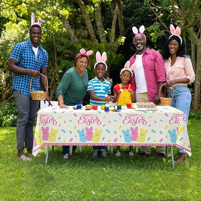 3Pcs Easter Tablecloth,Easter Party Supplies Spring Colorful Bunny Plastic Table Cover Table Decoration for Spring Holiday,Baby Shower Party Decorations