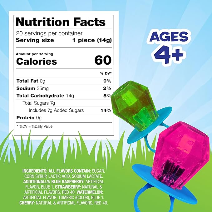 Ring Pop Candy, Easter Lollipops, 20 Ct Party Favors in Assorted Fruity Flavors - Full Size, Fun Hard Candy For Birthday Parties, Party Favors, Easter Basket Stuffers, Egg Fillers, Gifts for Kids