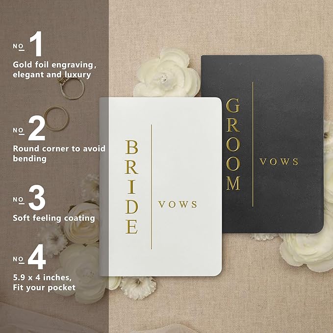 WeddingGiftsWedding Vow Books for Bride and Groom, His and Hers Vow Books for Wedding-Soft Touch Gold Foil Engraving, Engagement | Wedding Essentials