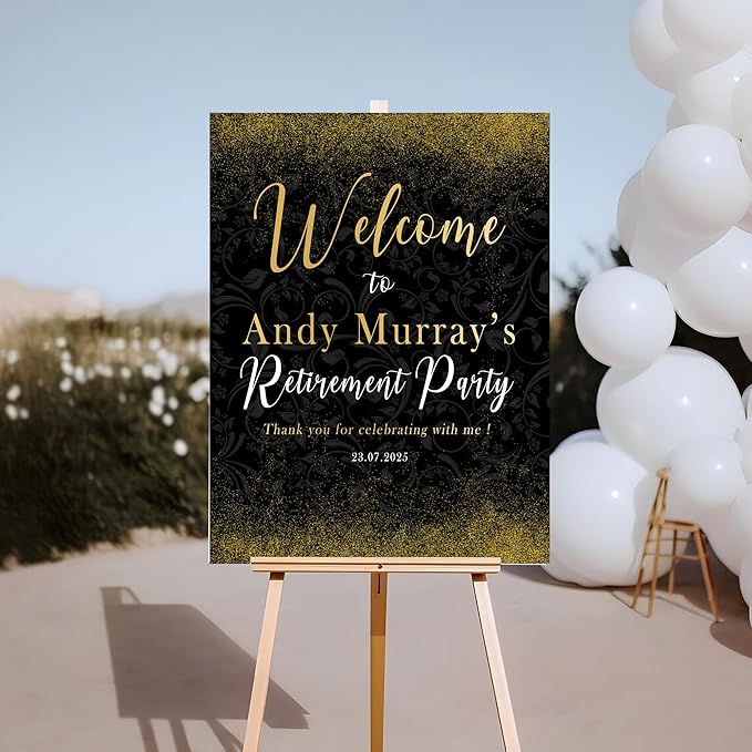 Custom Modern Retirement Party Welcome Sign, Black and Gold Minimal Retirement Celebration Yard Sign, Retired Party Decor, Customizable Name & Date - Multiple Sizes