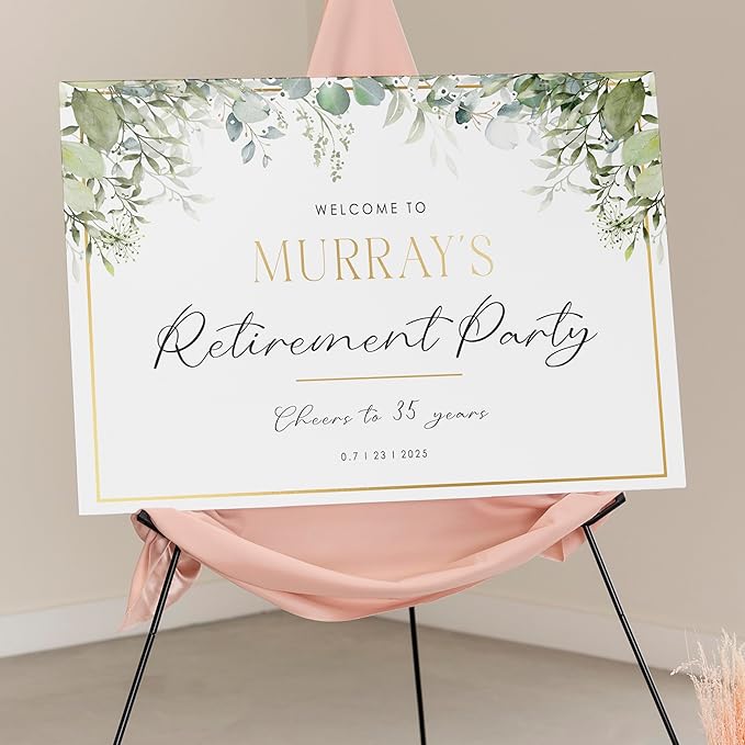 Greenery Modern Retirement Party Welcome Sign, Custom Minimal Retirement Celebration Yard Sign, Retired Party Decor, Customizable Name & Date - Multiple Sizes