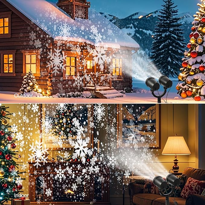Outdoor Christmas Decorations Christmas Double Head Snowflake Projector Lights,Christmas Projector Lights IP65 Waterproof Adjustable Christmas Decorations Indoor for Patio Wall Window