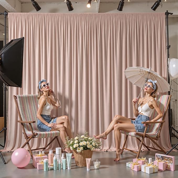 16x10FT Nude Backdrop Curtains for Wedding Parties, Wrinkle Free Polyester Photography Backdrop Drapes for Wedding Baby Shower Birthday Parties Stage Background Stand Decorations 4x10ft,4 Panels