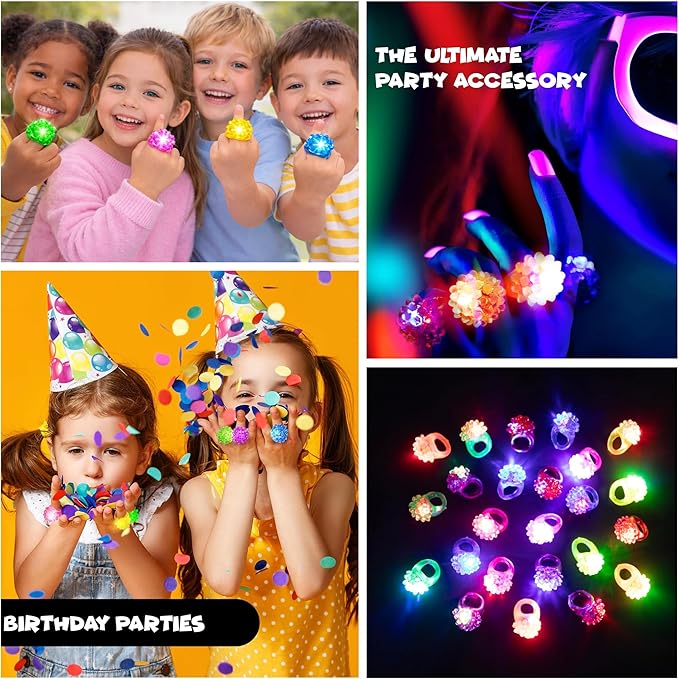 Kangaroo 24 Pack LED Light up Rings for Kids Bulk - Flashing Colorful LED Finger Lights Party Favors for Fun - Glow in the Dark Bumpy Blinky Rings for Rave Trinkets and Easter Basket Stuffers for kids