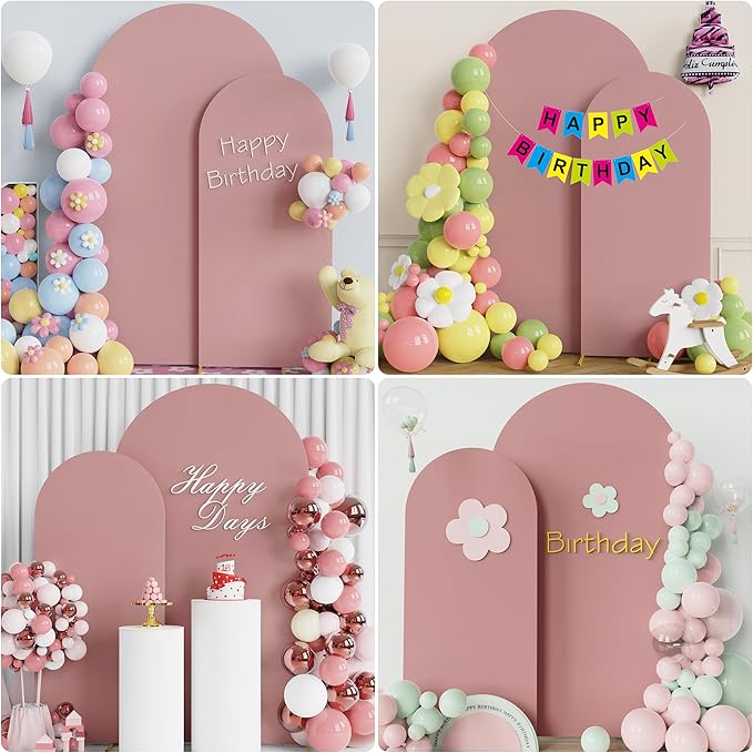 Wokceer Wedding Arch Cover 7.2FT, 6FT Spandex Fitted Wedding Arch Stand Covers 2 Set Round Top Chiara Arch Backdrop Stands Cover for Birthday Party Ceremony Banquet Decor Light Dusty Rose
