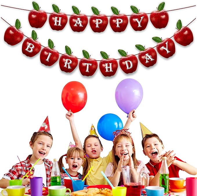 Apple Happy Birthday Banner – Fruit-Themed Birthday Decoration Banner for Party Backdrops, Indoor Celebration Décor, Dessert Table Styling, Wall Hanging Display, and Creative Birthday Event Setup