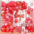 Red Balloons Arch Kit, Metallic Red Pearl Balloon Valentine Garland Arch, Heart Confetti Balloons Bow Heart Love Foil Balloon For Valentine's Day Birthday Baby Shower Party Wedding Engagement Decor