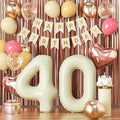 40th Birthday Decorations for Women, Retro Sand White and Cream Balloon Garland Kit, Cream Number 40 Balloon, Pink Happy 40th Banner, Milestone Party Supplies