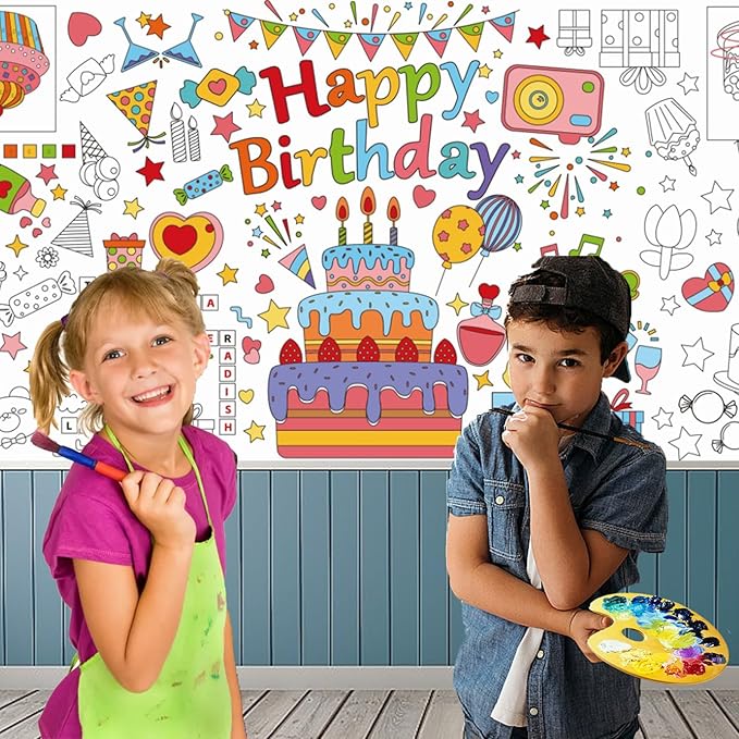 Birthday Party Decoration Giant Coloring Poster, Large Coloring Table Cloth for Versatile Activity Drawing Coloring Paper Poster for Classroom Wall Decor School Gift Art Crafts DIY Table Cover