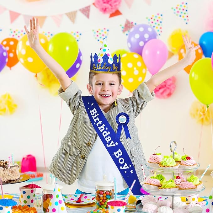 Birthday Boy Crown Party Set Birthday Boy Hat King Crown Party Dress-Up Accessory Supplies for BirthdayParty Decoration