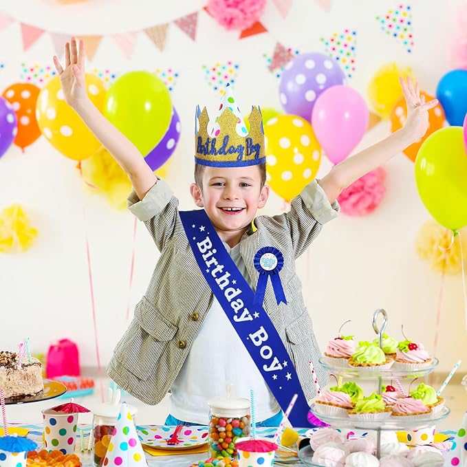 Birthday Boy Hat, Prince Crown Birthday Boy Party Accessory Supplies King Crown Boys Birthdays Party Dress-Up Set for Boys Birthdays Party Decoration