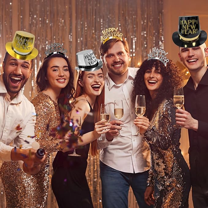New Years Eve Party Supplies 2026 70PCS Happy New Years Decoration Hats Headband for 2026 Party Props Festival Decorations Count Down NYE Party Supplies Favors(Black Gold -3)