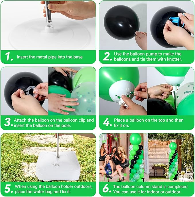 2 Sets Green and Black Balloon Column Stand Kit with 102 Balloons Adjustable Balloon Tower Stand with Bases for Floor Confetti Balloons Column Kit for Graduation Birthday Appreciation Party Decor