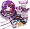 175 Pieces Space Party Supplies Decoration, Outer Space Theme Birthday Plate Set, Galaxy Disposable Tableware Set, Kids Spaceship Rocket Birthday Decorations (25 Guests)