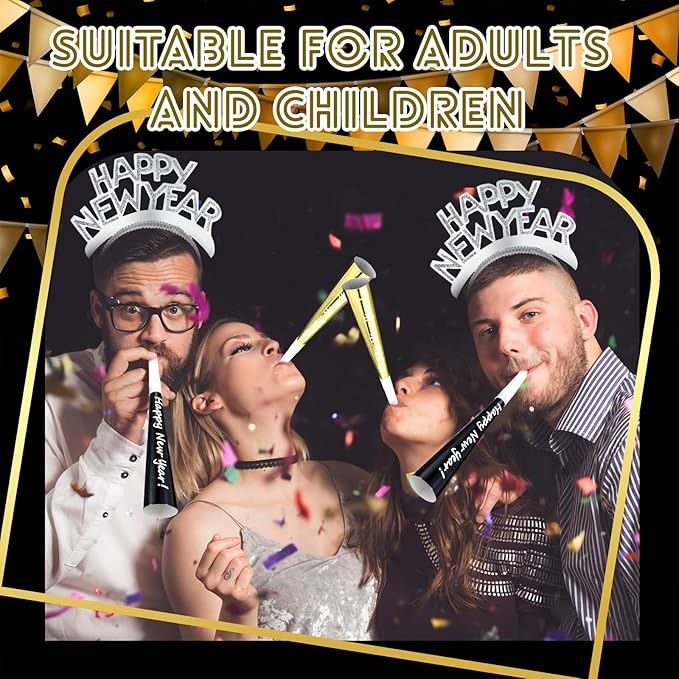 Shappy 24 Pcs 2026 New Year Party Supplies Happy New Year Headband Horn Sounder Noisemakers Eve Party Decorations