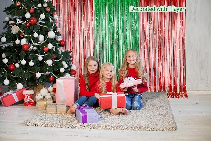 Green Tinsel Curtain Backdrop for St Patricks Day Decorations – Melsan 2 Pack 3.2 ft x 8 ft Metallic Foil Fringe Curtains for Irish Party, Jungle Birthday, Photo Booth Backdrop