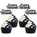 Gyufise Black Glitter Happy Retirement Cupcake Toppers Retired Cake Decorations for Retirement Party Cake Decorations 36 Pack