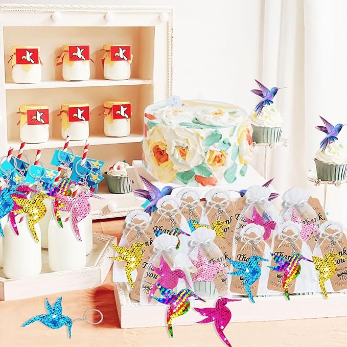 CiciBear 25 Pack Bird Sequin Keychains for Bird Party Favors, Kids and Adults Birthday Gift, Baby Shower, Party, 5 Colors