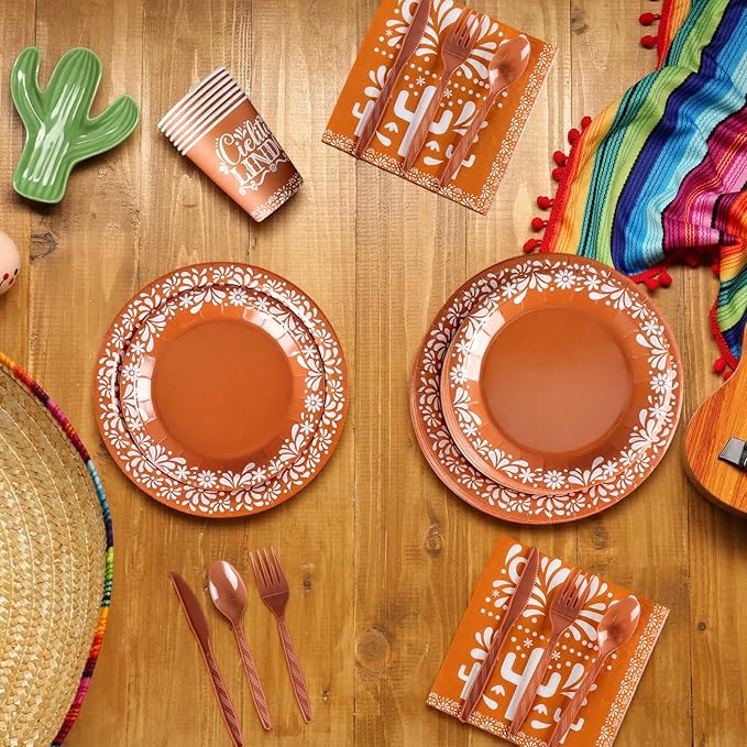 400 Pcs Cielito Lindo Party Decorations for 50, Platos De Barro Mexicanos Paper Plates Napkins and Cups Cutlery Mexican Disposable Tableware Set for Baby Shower Birthday Party Supplies