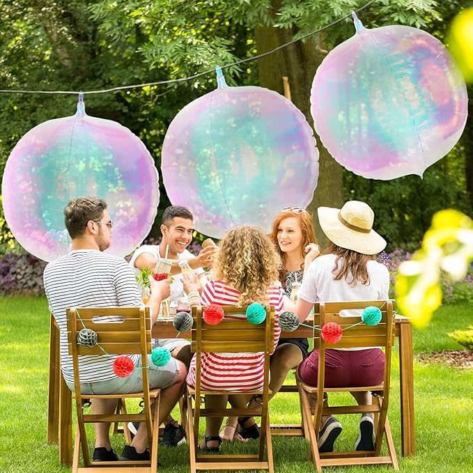 3 Pcs 32 Inch Iridescent 4d Round Ball Balloons Holographic Balloons for Spring, Clear Foil Decor Folding Rainbow for Under the Sea Mermaid Groovy Party, Stage, Wedding, Birthday Party