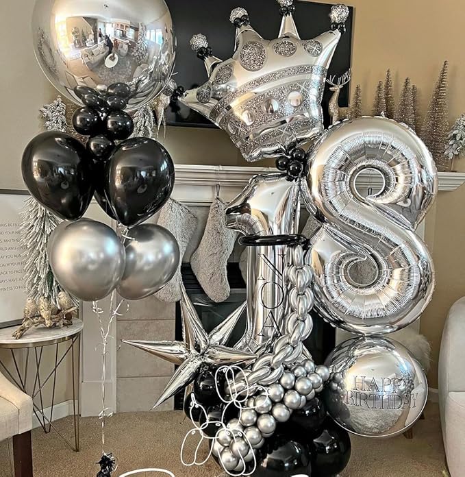 Black and Metallic Silver Balloons, 50PCS Black and Silver Balloons Party Decorations 12 Inch Black Silver Party Balloons for Birthday,Graduation,New Years,Wedding,Engagement Party Decorations