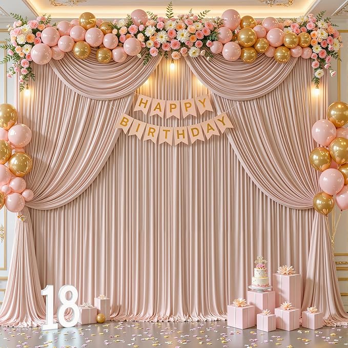 Nude Blush Backdrop Curtains-Wrinkle-Free Polyester Photography Drapes Party Curtain Background for Baby Shower Wedding Decorations- 8 X10FT