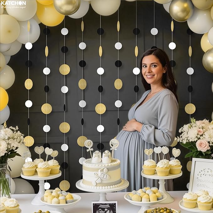 KatchOn, Circle Dots Gold Paper Garland - 65 Feet, Pack of 5 | Birthday Garland for Gold Birthday Decorations | Hanging Decorations for Baby Shower, Bridal Shower, Bachelorette | New Year Decorations